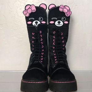 Black Fuzzy Bear Combat Boots Dolls Kill
